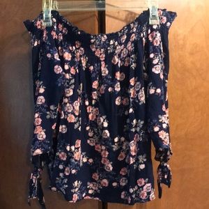 Navy blue off the shoulder shirt